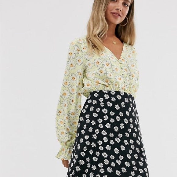 NWT ASOS Long Sleeve V-Neck Button Floral Mini Dress Women’s 6 - Picture 2 of 8